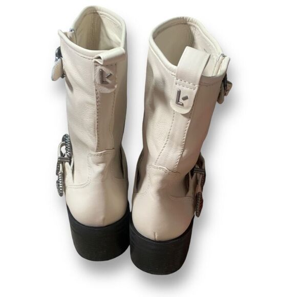 Larroudé Cream Leather Hardy Motorcycle Boots Western Concho Style Buckles 8.5 - Picture 7 of 13